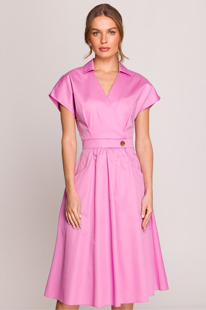 Elegant Women's Cotton Shirt Dress with Waist Gathering - Ludowika