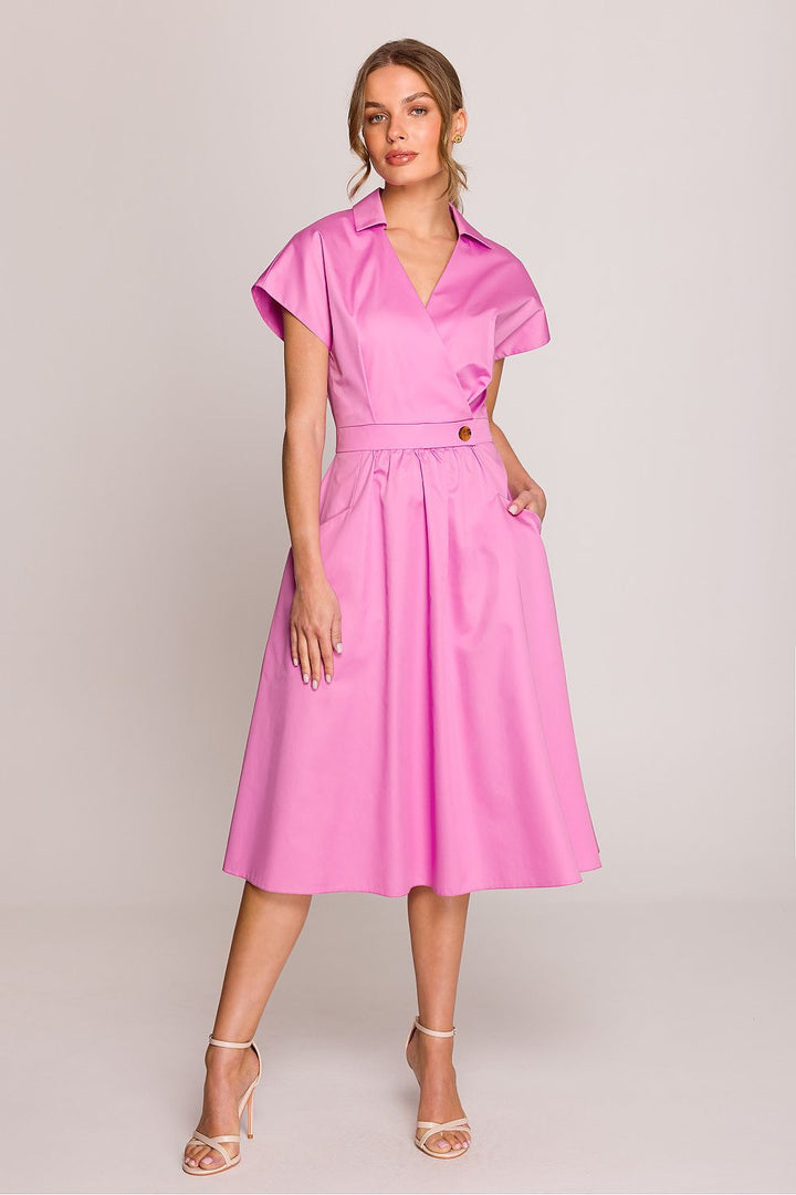 Elegant Women's Cotton Shirt Dress with Waist Gathering - Ludowika
