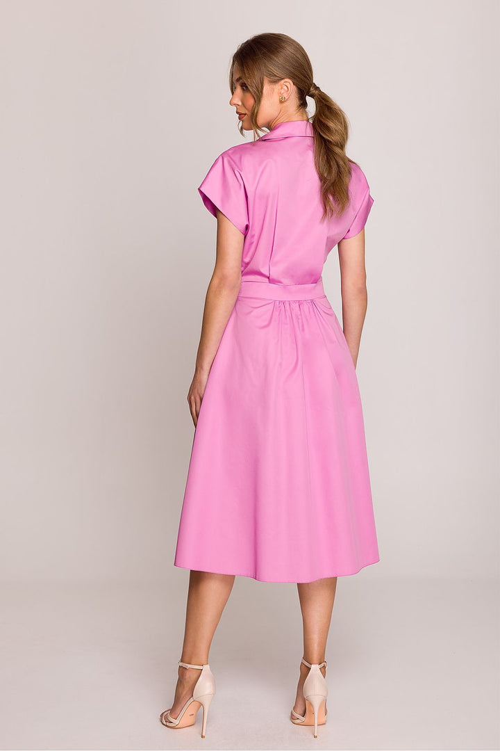 Elegant Women's Cotton Shirt Dress with Waist Gathering - Ludowika