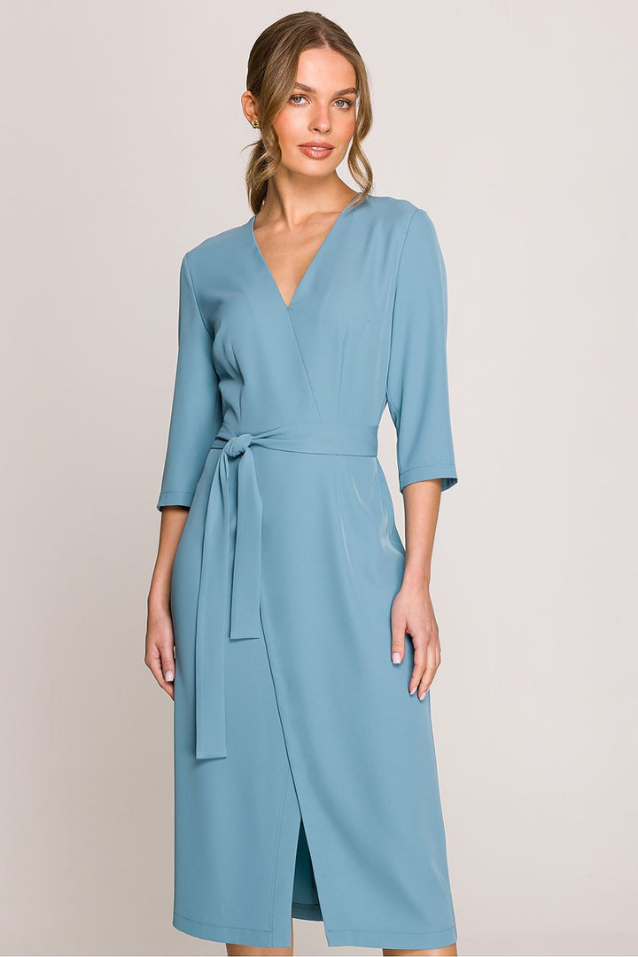 Elegant Women's Daydress with V-Neck and Wrap Detail - Ludowika