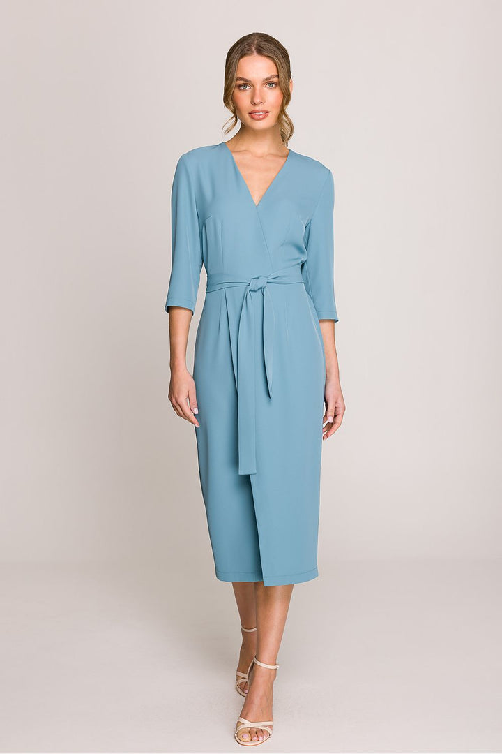 Elegant Women's Daydress with V-Neck and Wrap Detail - Ludowika