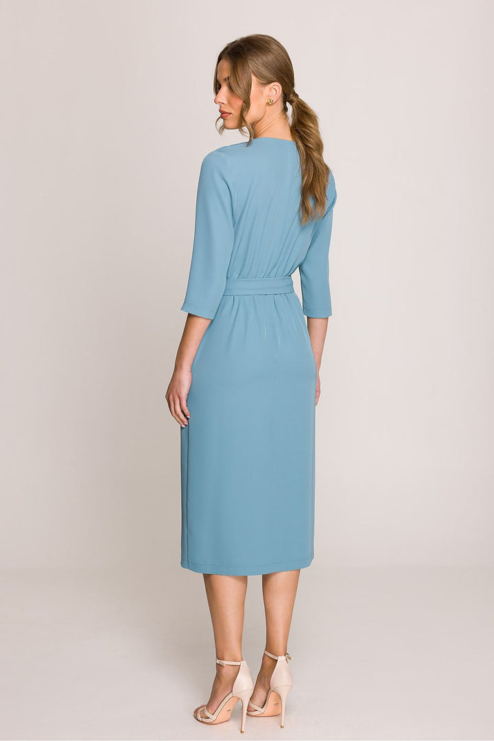 Elegant Women's Daydress with V-Neck and Wrap Detail - Ludowika
