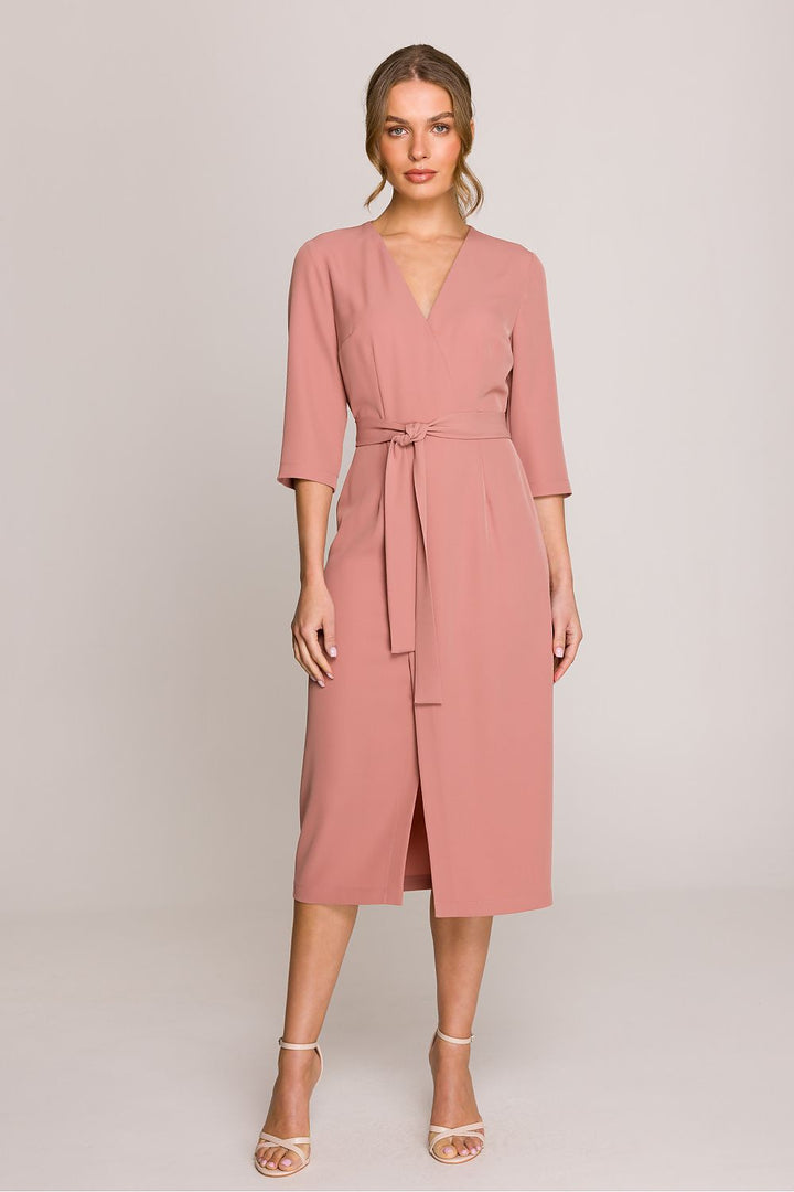 Elegant Women's Daydress with V-Neck and Wrap Detail - Ludowika