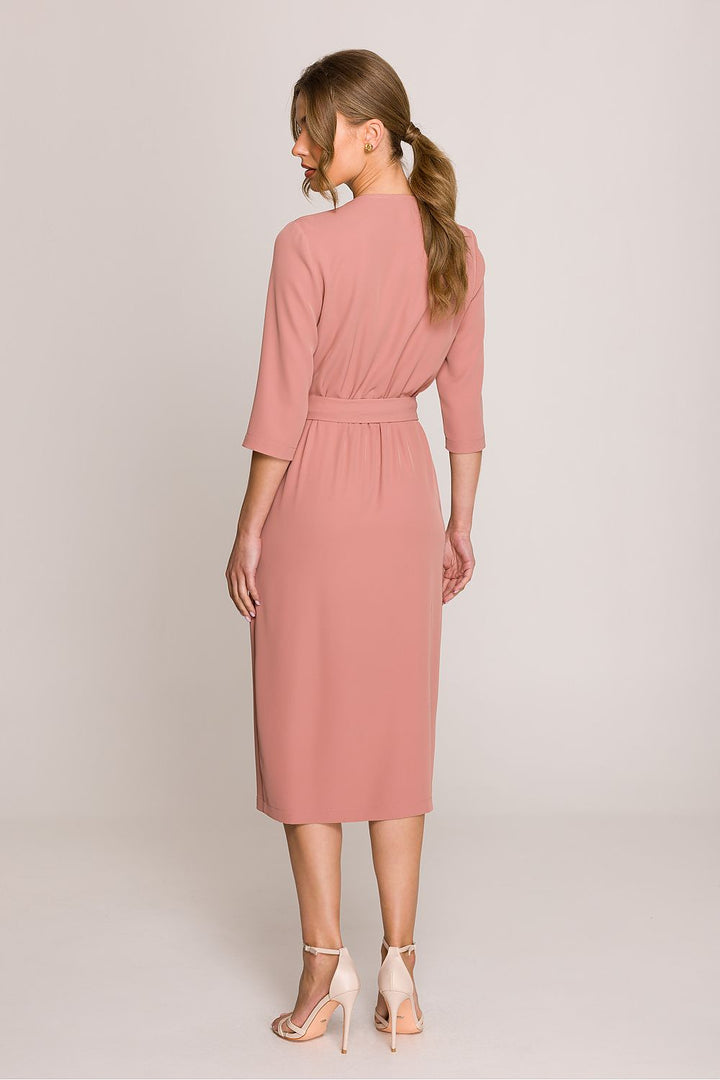 Elegant Women's Daydress with V-Neck and Wrap Detail - Ludowika