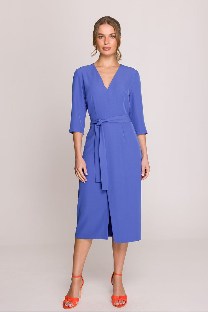 Elegant Women's Daydress with V-Neck and Wrap Detail - Ludowika