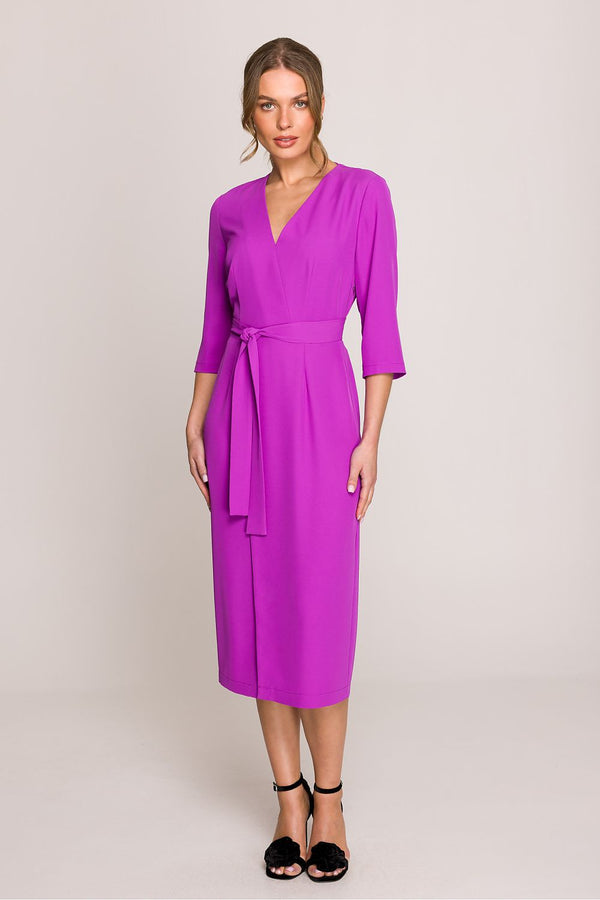 Elegant Women's Daydress with V-Neck and Wrap Detail - Ludowika
