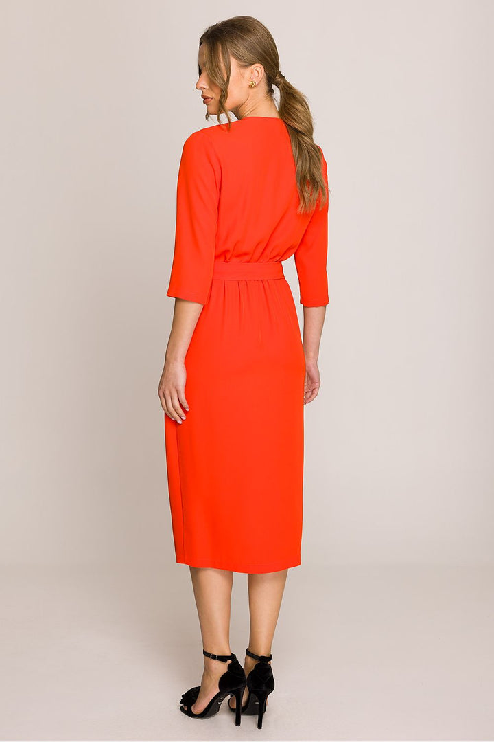 Elegant Women's Daydress with V-Neck and Wrap Detail - Ludowika