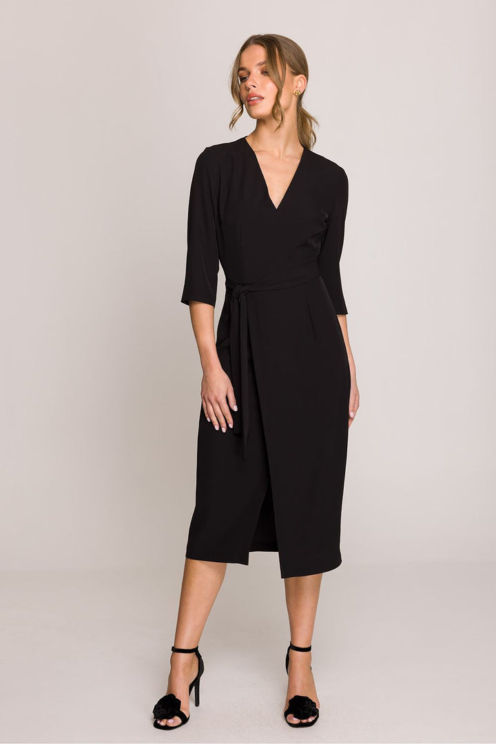 Elegant Women's Daydress with V-Neck and Wrap Detail - Ludowika