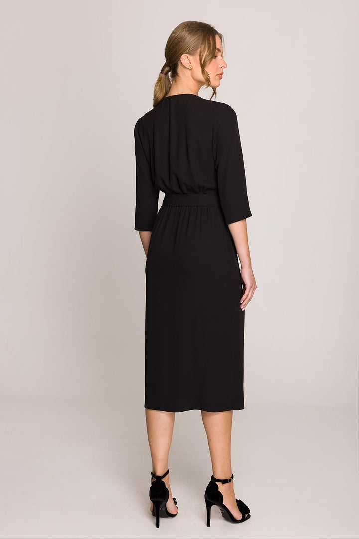 Elegant Women's Daydress with V-Neck and Wrap Detail - Ludowika