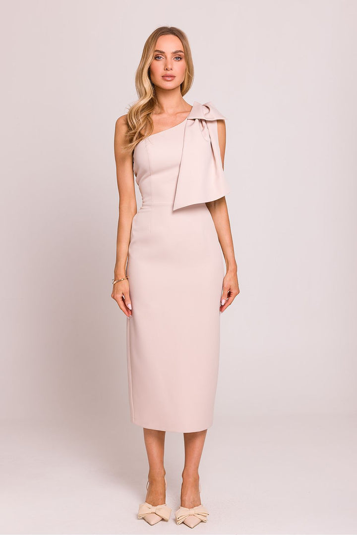 Asymmetrical Grace Midi Dress with Bow Detail - Ludowika