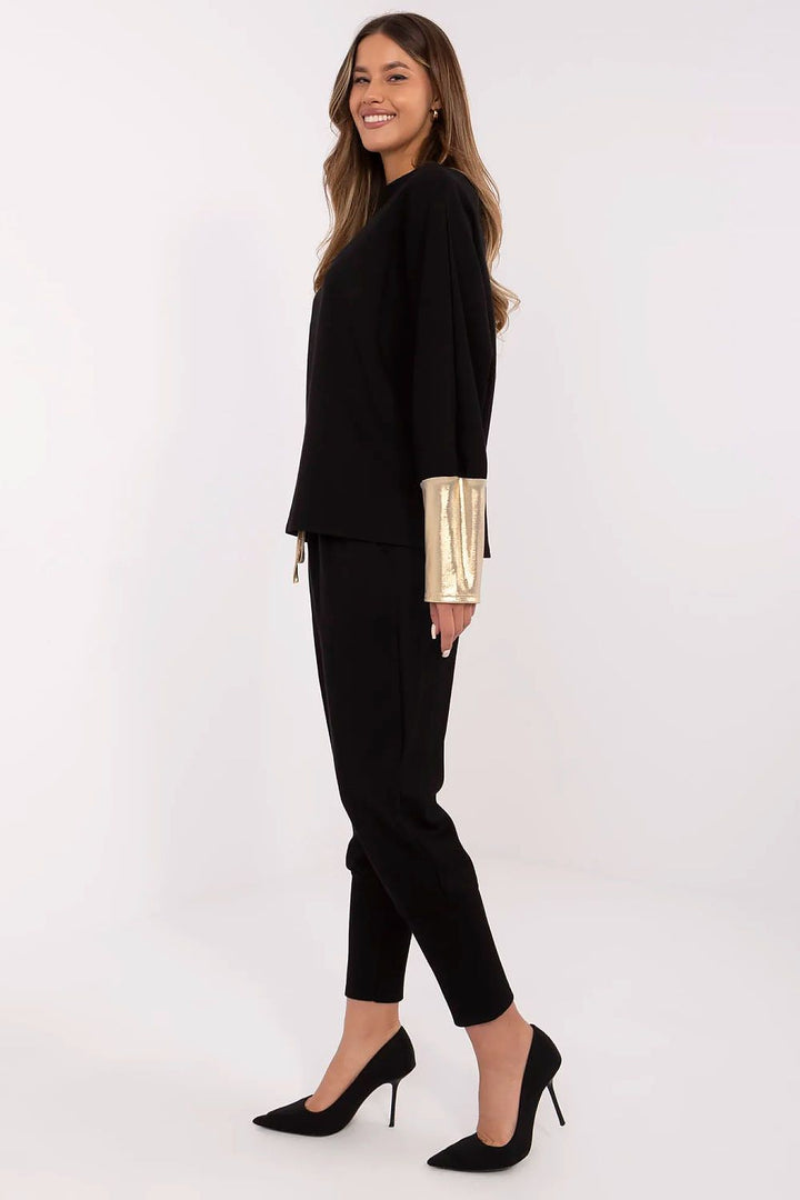 Elegant Women's Boat Neck Blouse and High-Waisted Pants Set - Ludowika
