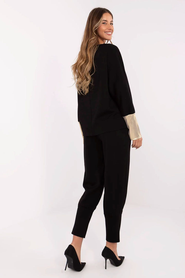 Elegant Women's Boat Neck Blouse and High-Waisted Pants Set - Ludowika