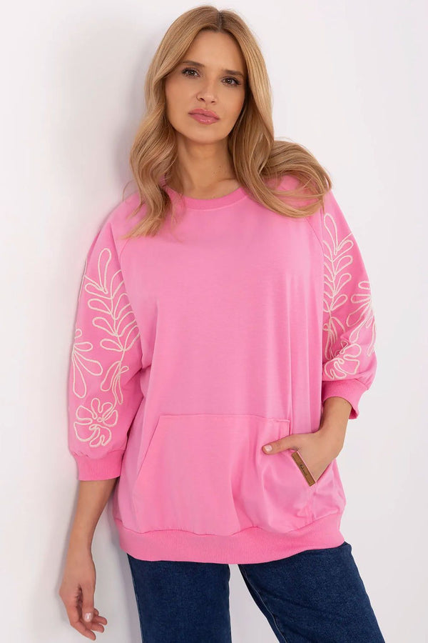 Women's Casual Embroidered Blouse with Kangaroo Pocket - Ludowika 