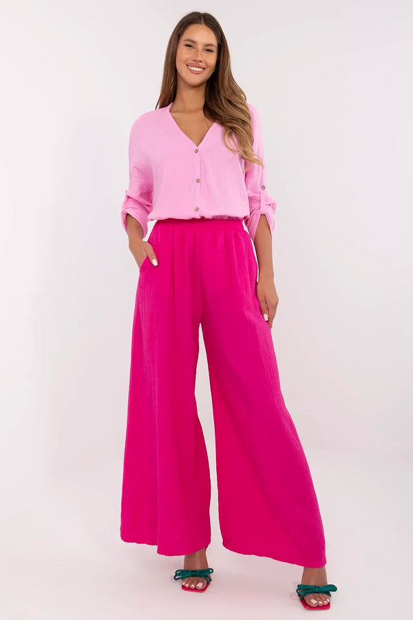 Women's Lightweight Cotton Muslin Palazzo Trousers - Ludowika 