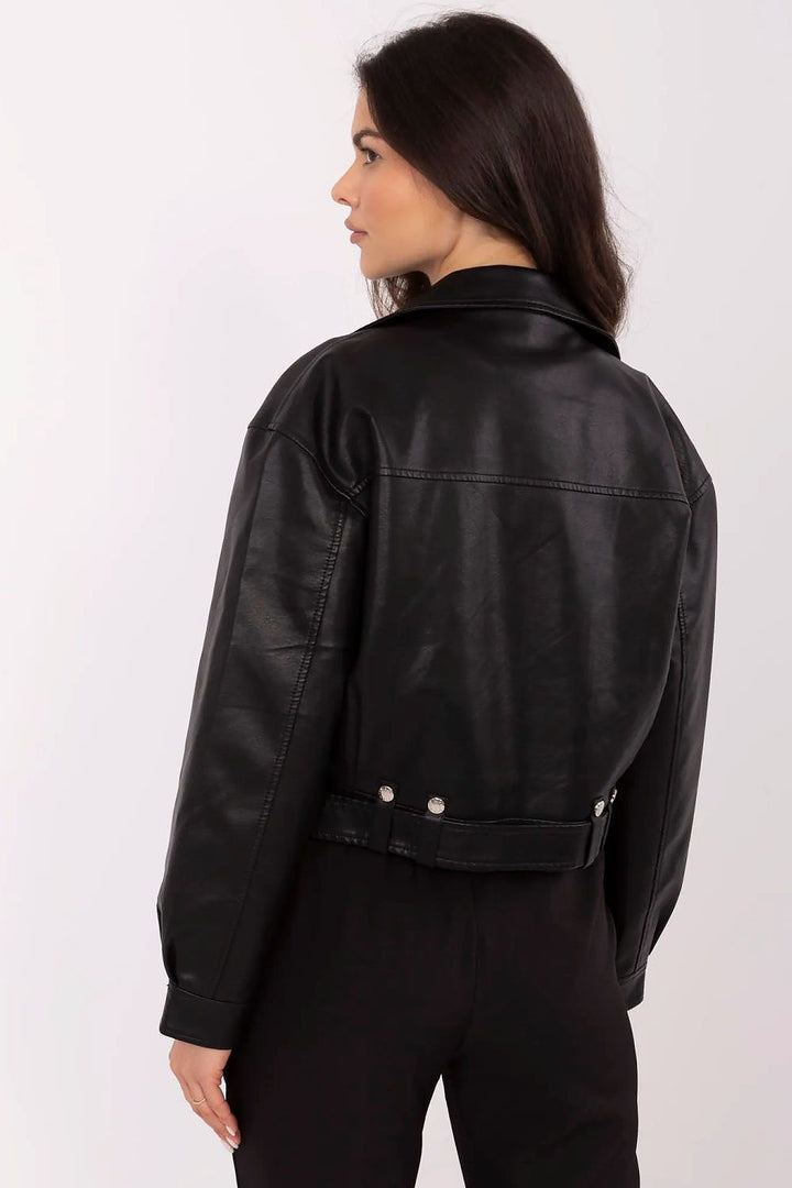 Women's Modern Eco-Leather Jacket with Buckle Belt - Ludowika 