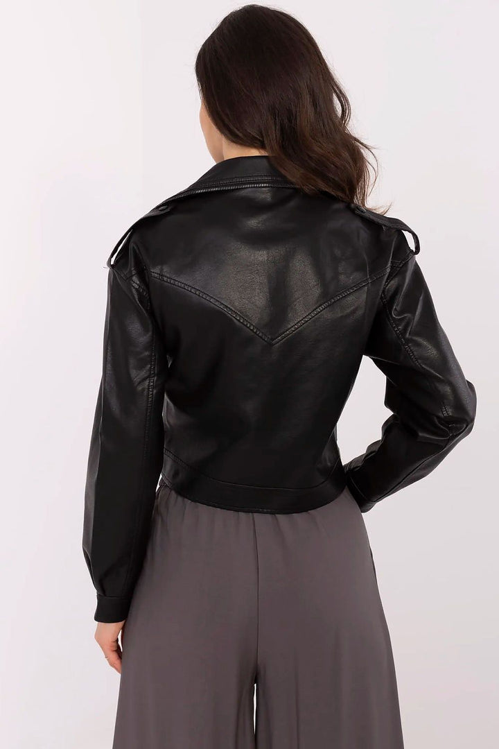 Women's Eco-Leather Jacket with Lapels & Epaulettes - Ludowika 