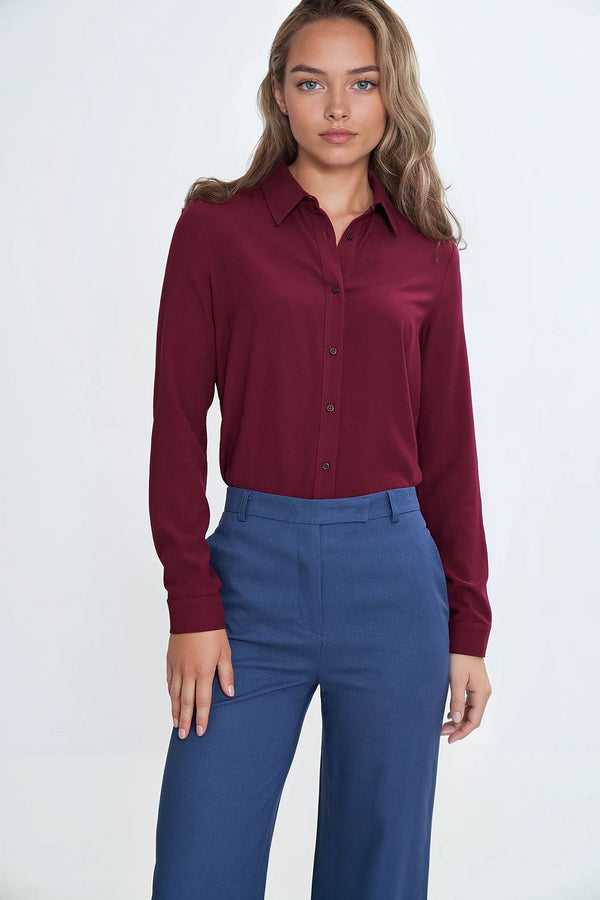 Classic Women's Viscose Shirt – Traditional Collar, Long Sleeves & Versatile Button-Down Design - Ludowika 