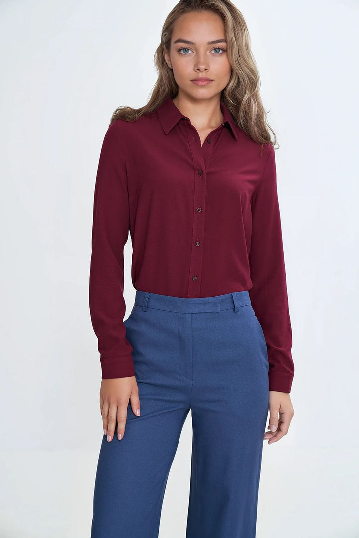 Classic Women's Viscose Shirt – Traditional Collar, Long Sleeves & Versatile Button-Down Design - Ludowika 