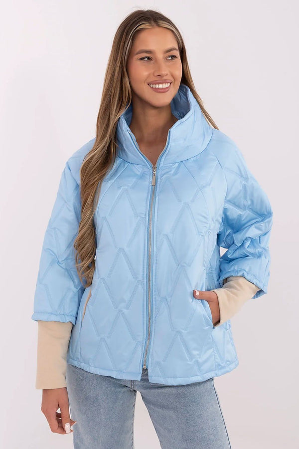Women’s Quilted Transitional Jacket with High Collar and 3/4 Sleeves - Ludowika 