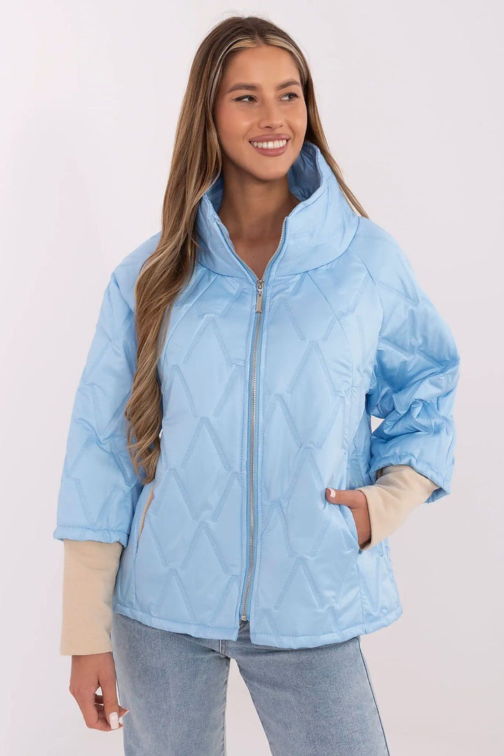 Women’s Quilted Transitional Jacket with High Collar and 3/4 Sleeves - Ludowika 
