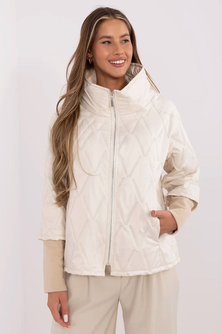 Women’s Quilted Transitional Jacket with High Collar and 3/4 Sleeves - Ludowika 