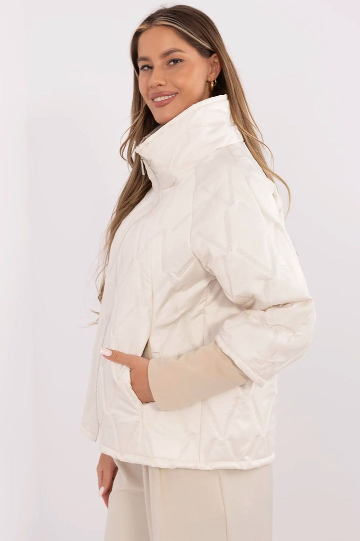 Women’s Quilted Transitional Jacket with High Collar and 3/4 Sleeves - Ludowika 