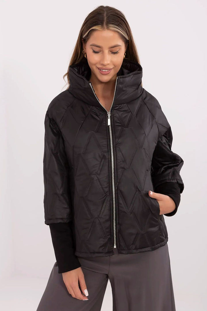 Women’s Quilted Transitional Jacket with High Collar and 3/4 Sleeves - Ludowika 