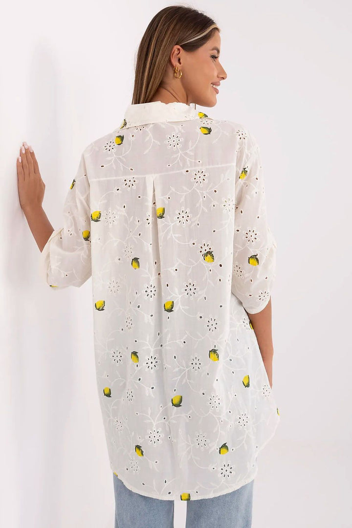 Lemon Embroidered Cotton Shirt – Breezy Summer Style with 3/4 Sleeves - Ludowika 
