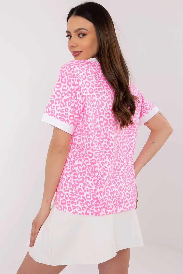 Casual Women's V-Neck Blouse – Animal Print, Cotton Blend for Comfortable Everyday Style - Ludowika 