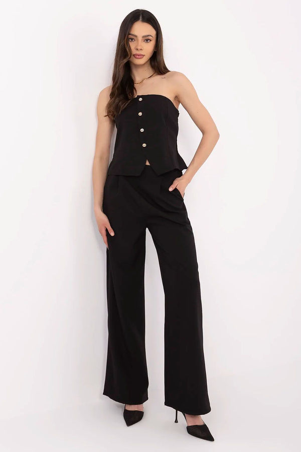 Elegant Women's Vest and High-Waisted Wide-Leg Pants Set with Decorative Buttons - Ludowika 