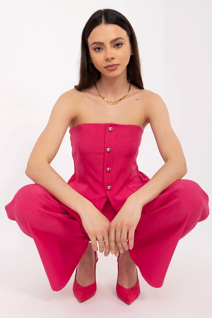 Elegant Women's Vest and High-Waisted Wide-Leg Pants Set with Decorative Buttons - Ludowika 