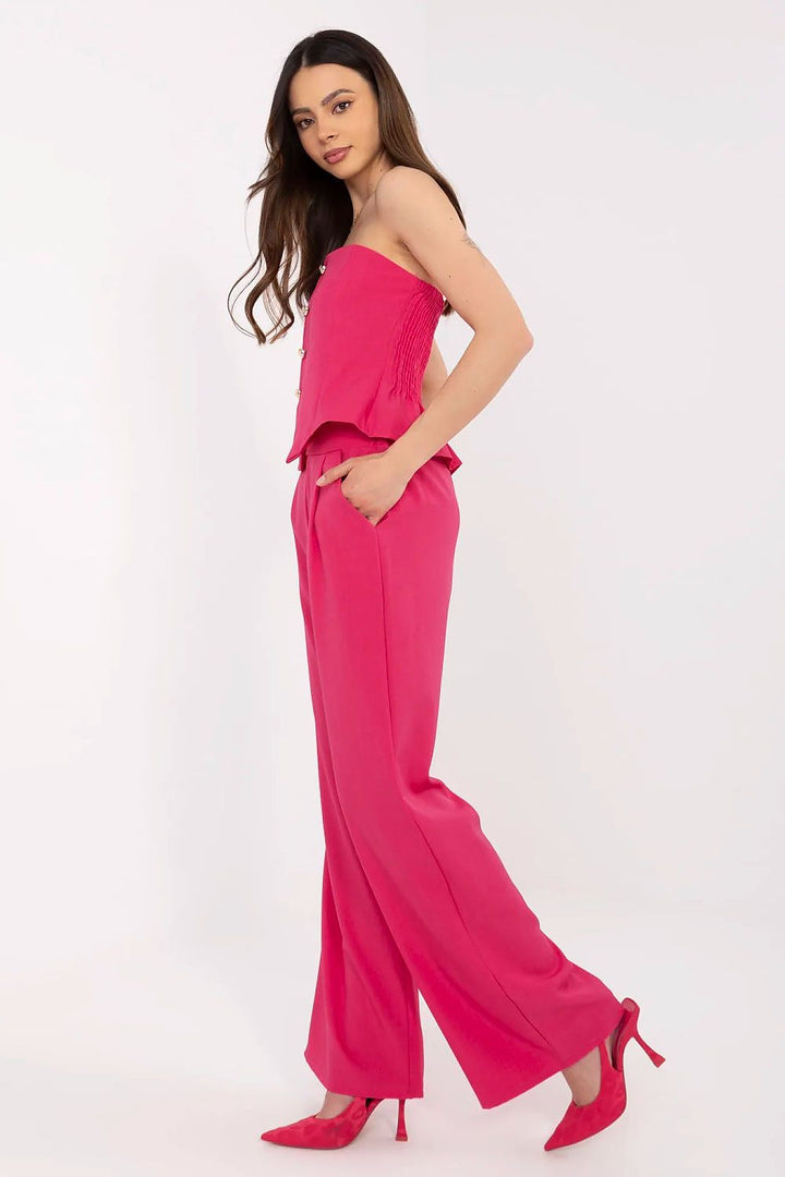Elegant Women's Vest and High-Waisted Wide-Leg Pants Set with Decorative Buttons - Ludowika 
