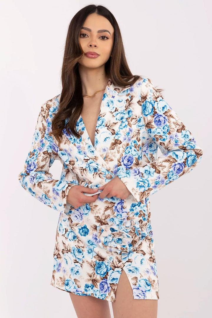 Elegant Floral Cropped Blazer and High-Waisted Skirt-Shorts Set with Detachable Brooch - Ludowika 