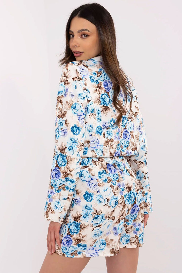 Elegant Floral Cropped Blazer and High-Waisted Skirt-Shorts Set with Detachable Brooch - Ludowika 