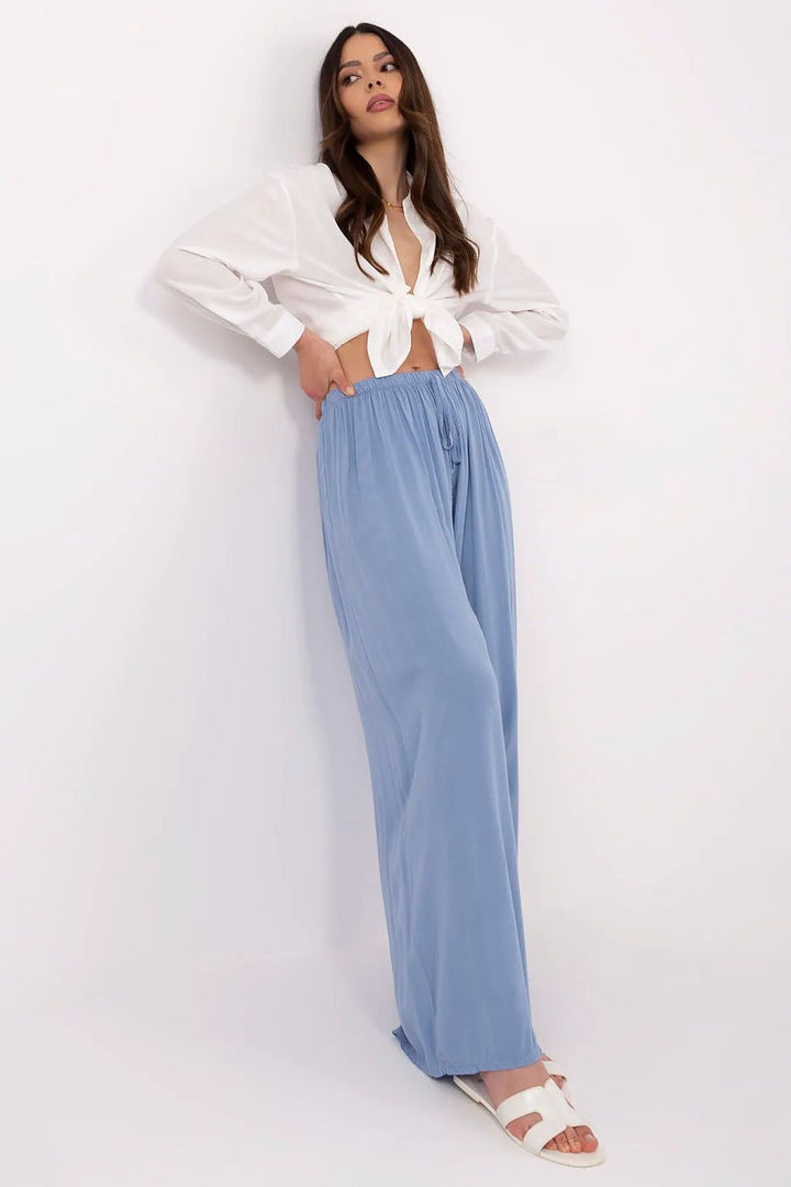 Women's High-Waisted Tie-Waist Palazzo Pants in Breathable Viscose - Ludowika 
