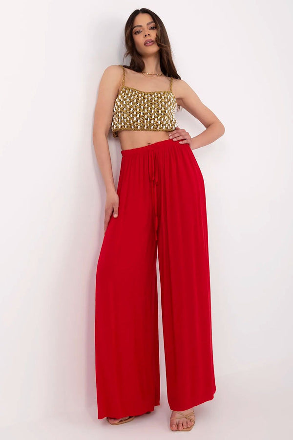 Women's High-Waisted Tie-Waist Palazzo Pants in Breathable Viscose - Ludowika 