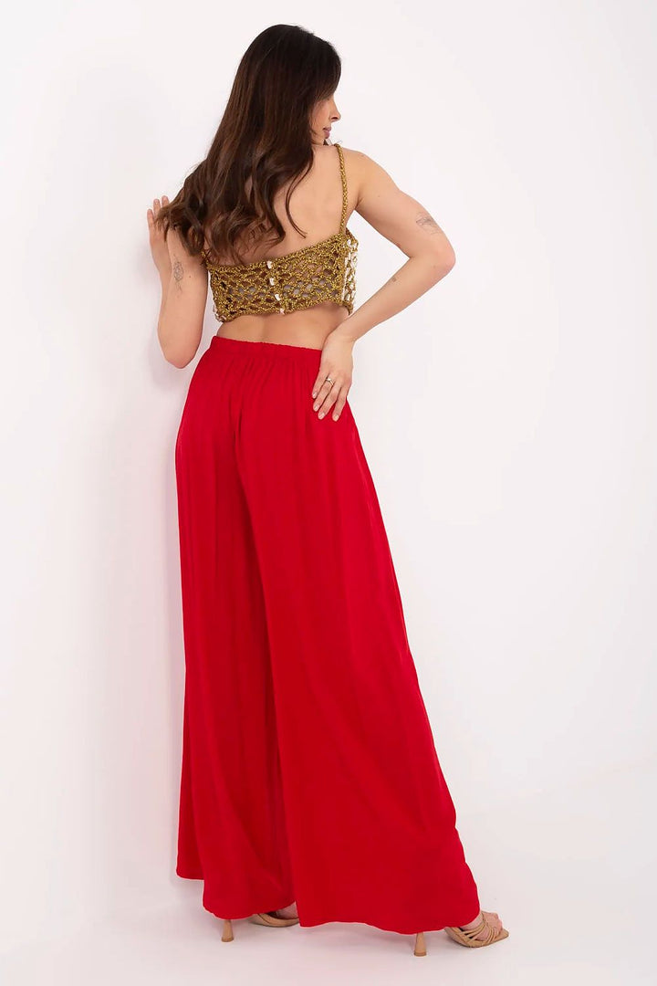 Women's High-Waisted Tie-Waist Palazzo Pants in Breathable Viscose - Ludowika 