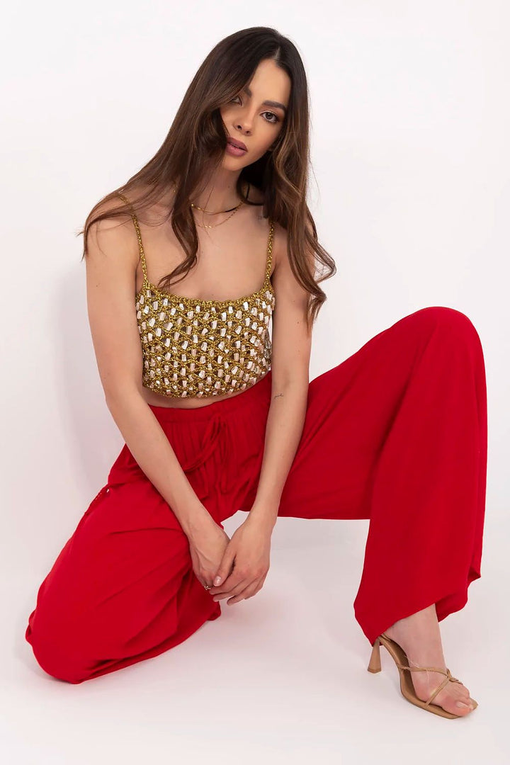 Women's High-Waisted Tie-Waist Palazzo Pants in Breathable Viscose - Ludowika 