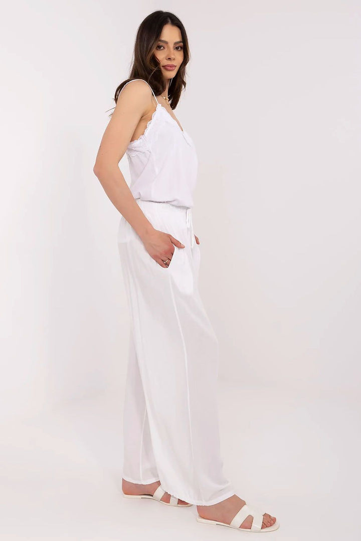 Women's High-Waisted Tie-Waist Palazzo Pants in Breathable Viscose - Ludowika 