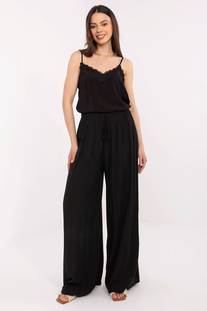 Women's High-Waisted Tie-Waist Palazzo Pants in Breathable Viscose - Ludowika 