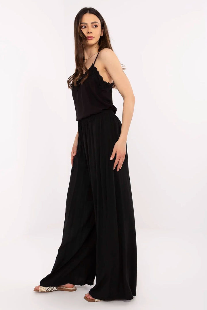 Women's High-Waisted Tie-Waist Palazzo Pants in Breathable Viscose - Ludowika 