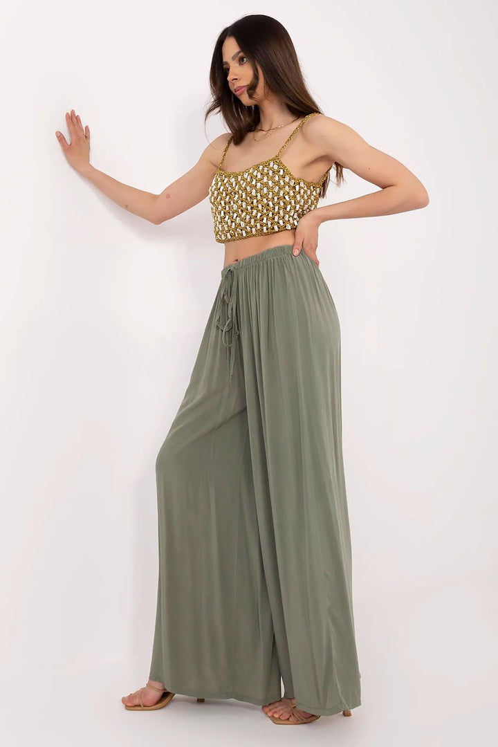 Women's High-Waisted Tie-Waist Palazzo Pants in Breathable Viscose - Ludowika 