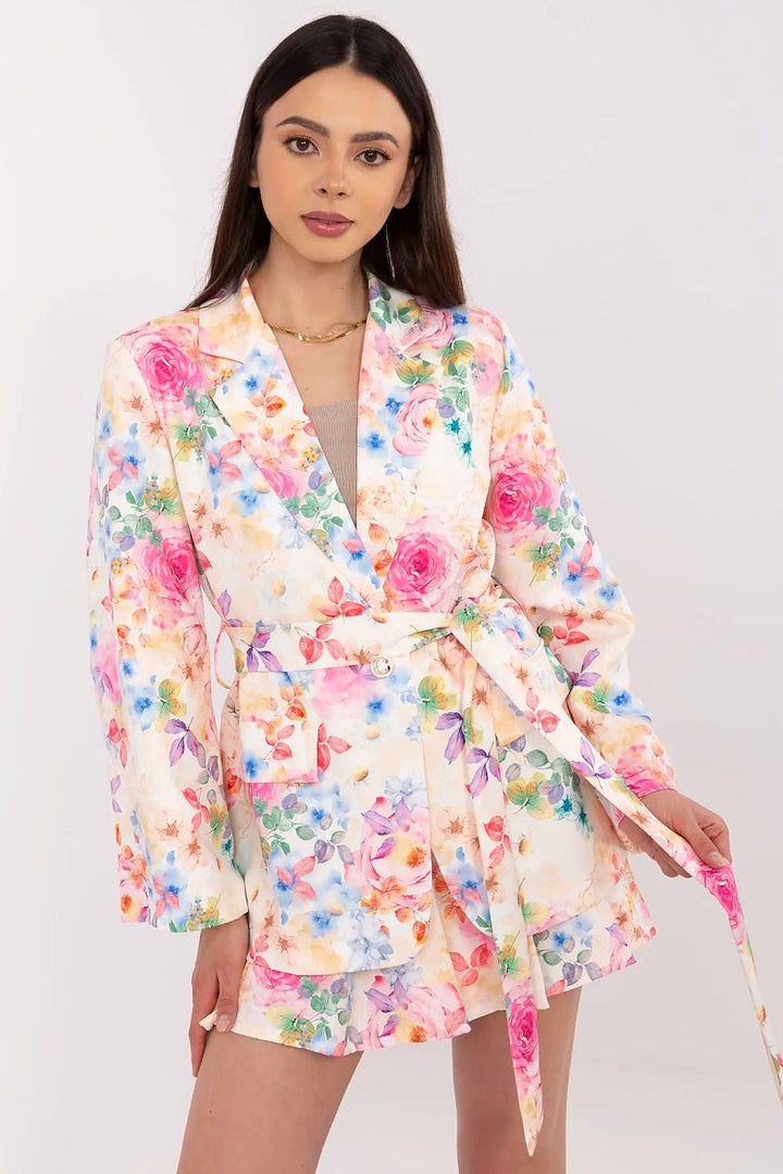Floral Blazer and High-Waisted Shorts Set - Ludowika 