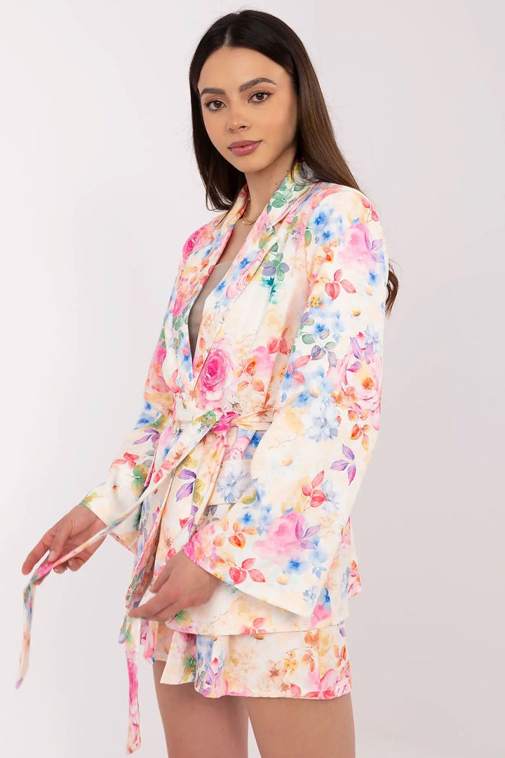 Floral Blazer and High-Waisted Shorts Set - Ludowika 