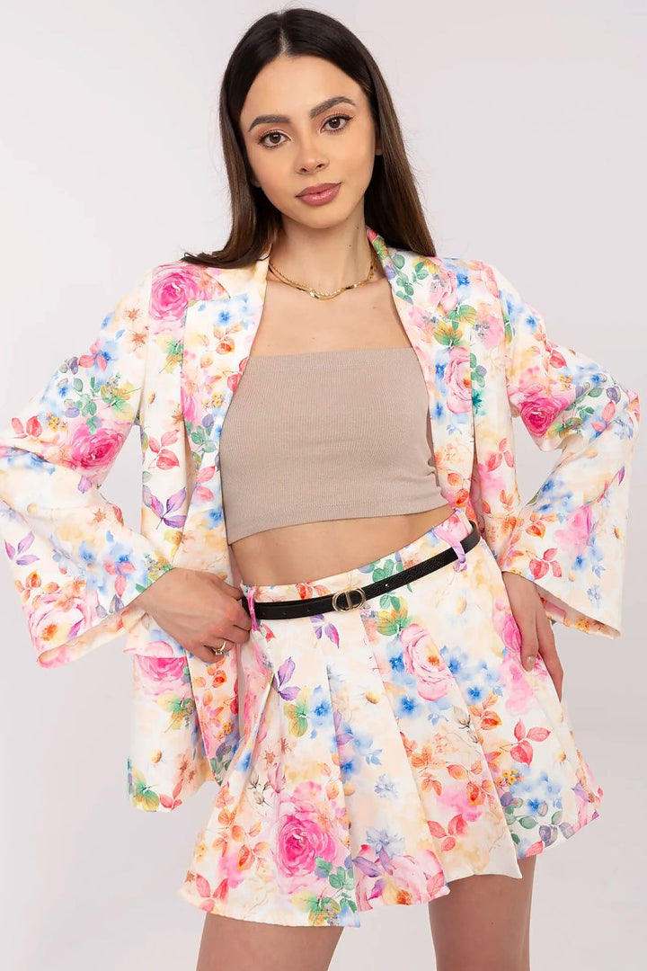 Floral Blazer and High-Waisted Shorts Set - Ludowika 