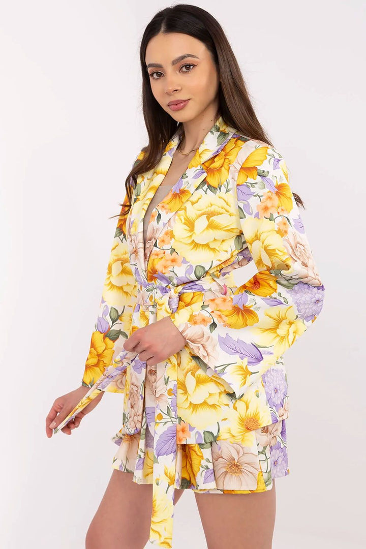 Floral Blazer and High-Waisted Shorts Set - Ludowika 