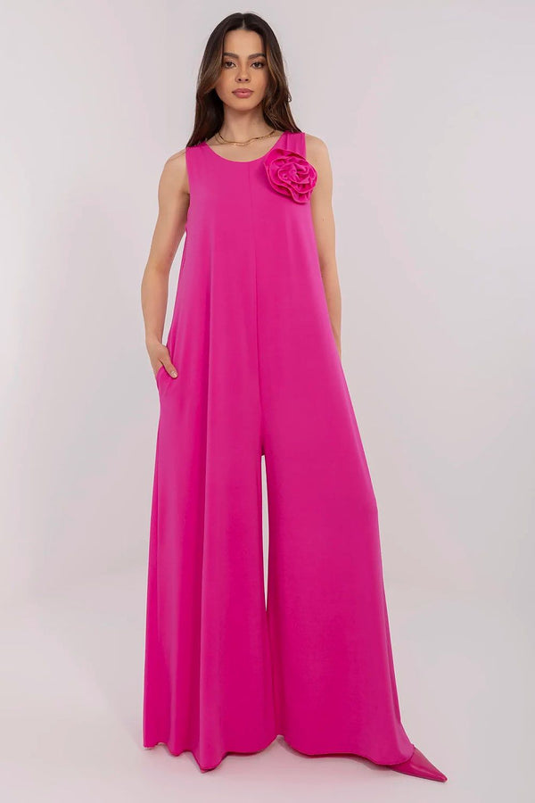 Elegant Sleeveless Jumpsuit with Flower Brooch and Side Pockets - Ludowika 