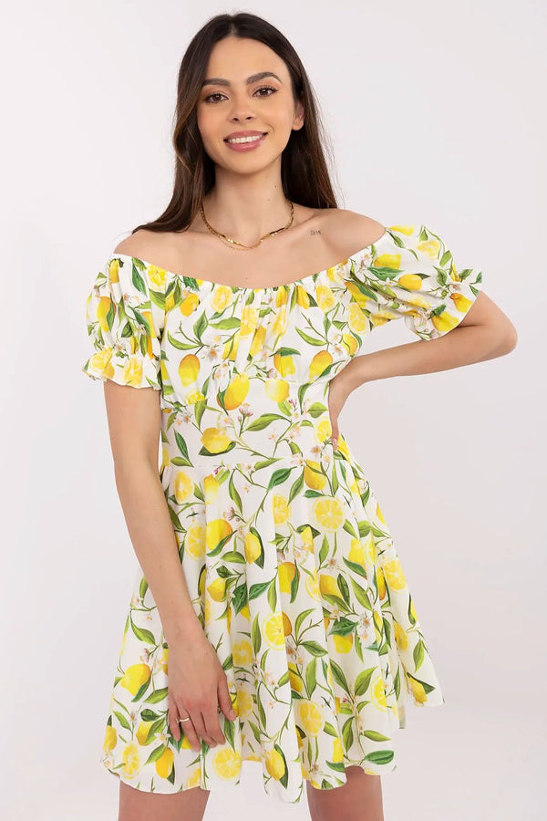 Juicy Lemon Off-Shoulder Flared Mini Dress - Ludowika 