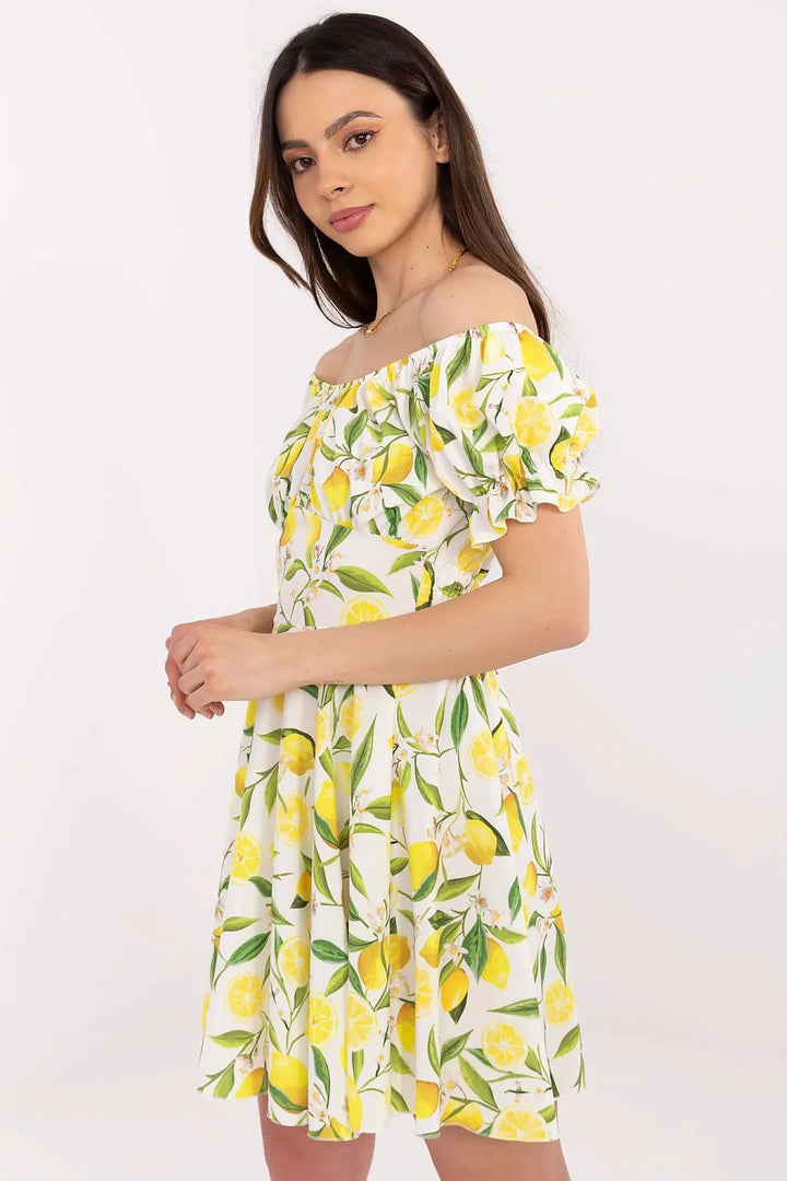 Juicy Lemon Off-Shoulder Flared Mini Dress - Ludowika 