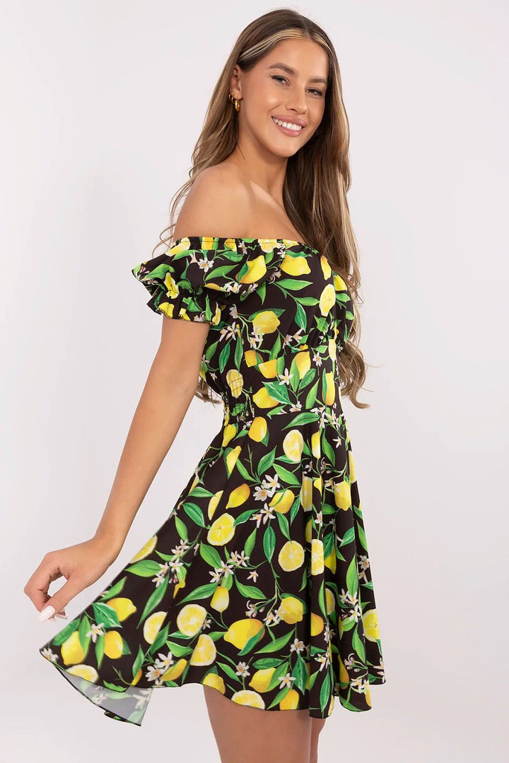 Off-Shoulder Lemon Print Mini Dress - Ludowika 
